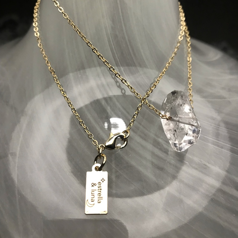 Raw Herkimer Crystal Solitaire 14k Necklace